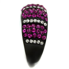 TK2356 - Stainless Steel Ring IP Black(Ion Plating) Women Top Grade Crystal Fuchsia