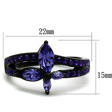 TK2490 - Stainless Steel Ring IP Black(Ion Plating) Women Top Grade Crystal Tanzanite