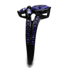 TK2490 - Stainless Steel Ring IP Black(Ion Plating) Women Top Grade Crystal Tanzanite