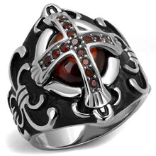 TK2507 - Stainless Steel Ring High polished (no plating) Men AAA Grade CZ Garnet