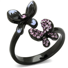 TK2554 - Stainless Steel Ring IP Black(Ion Plating) Women Top Grade Crystal Light Amethyst