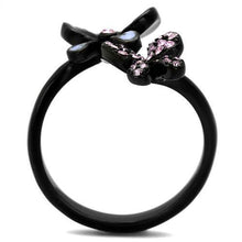 TK2554 - Stainless Steel Ring IP Black(Ion Plating) Women Top Grade Crystal Light Amethyst