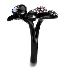 TK2554 - Stainless Steel Ring IP Black(Ion Plating) Women Top Grade Crystal Light Amethyst