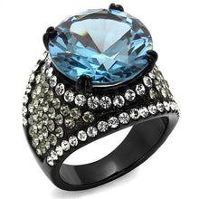 TK2555 - Stainless Steel Ring IP Black(Ion Plating) Women AAA Grade CZ London Blue