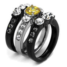 TK2615 - Stainless Steel Ring Two-Tone IP Black (Ion Plating) Women AAA Grade CZ Topaz