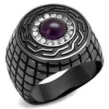 TK2813 - Stainless Steel Ring IP Light Black  (IP Gun) Men Semi-Precious Amethyst