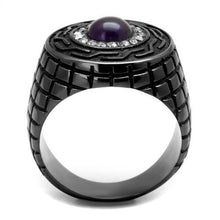 TK2813 - Stainless Steel Ring IP Light Black  (IP Gun) Men Semi-Precious Amethyst