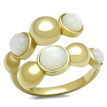 TK3090 - IP Gold(Ion Plating) Stainless Steel Ring with Semi-Precious Coral in Aurora Borealis (Rainbow Effect)