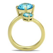 TK3092 - Stainless Steel Ring IP Gold(Ion Plating) Women AAA Grade CZ Sea Blue