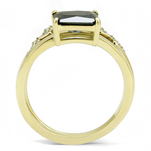 TK3127 - Stainless Steel Ring IP Gold(Ion Plating) Women AAA Grade CZ Black Diamond