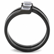 TK3455 - IP Black(Ion Plating) Stainless Steel Ring with AAA Grade CZ  in Clear