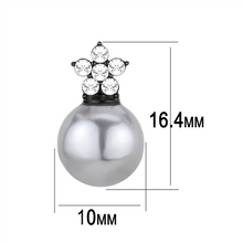 TK3482 - IP Black(Ion Plating) Stainless Steel Earrings with Synthetic Pearl in Light Gray