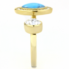 TK3592 - Stainless Steel Ring IP Gold(Ion Plating) Women Synthetic Turquoise