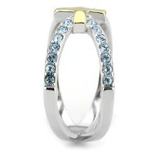 TK3636 - Stainless Steel Ring Two-Tone IP Gold (Ion Plating) Women Top Grade Crystal Sea Blue
