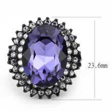 TK3687 - Stainless Steel Ring IP Black(Ion Plating) Women Top Grade Crystal Tanzanite