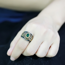 TK3724 - Stainless Steel Ring Two-Tone IP Gold (Ion Plating) Unisex Synthetic Emerald