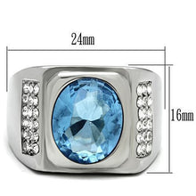 TK500 - Stainless Steel Ring High polished (no plating) Men Synthetic Light Sapphire