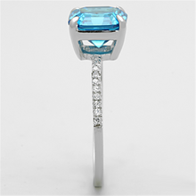 TS178 - 925 Sterling Silver Ring Rhodium Women Cubic Sea Blue