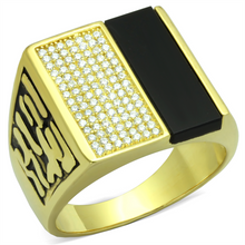 TS236 - 925 Sterling Silver Ring Gold Men Semi-Precious Jet