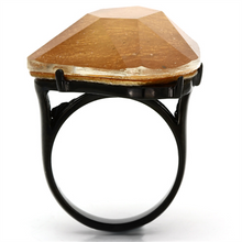 VL097 - Stainless Steel Ring IP Black(Ion Plating) Women Synthetic Orange