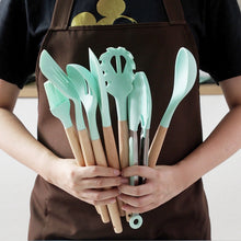 Food Grade Silicone Kitchenware Household Wooden Beech Handle Cooking Utensils Baking Tools
